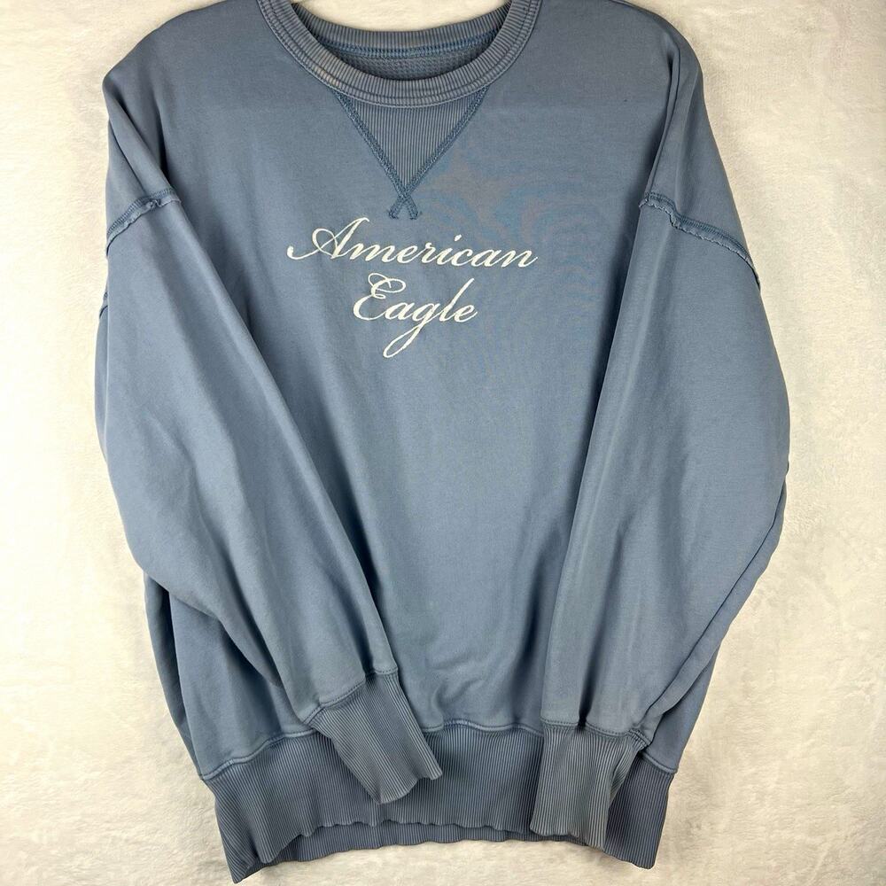 American Eagle Outfitters Womens Blue Fleece Crewneck Embroidered Logo XS